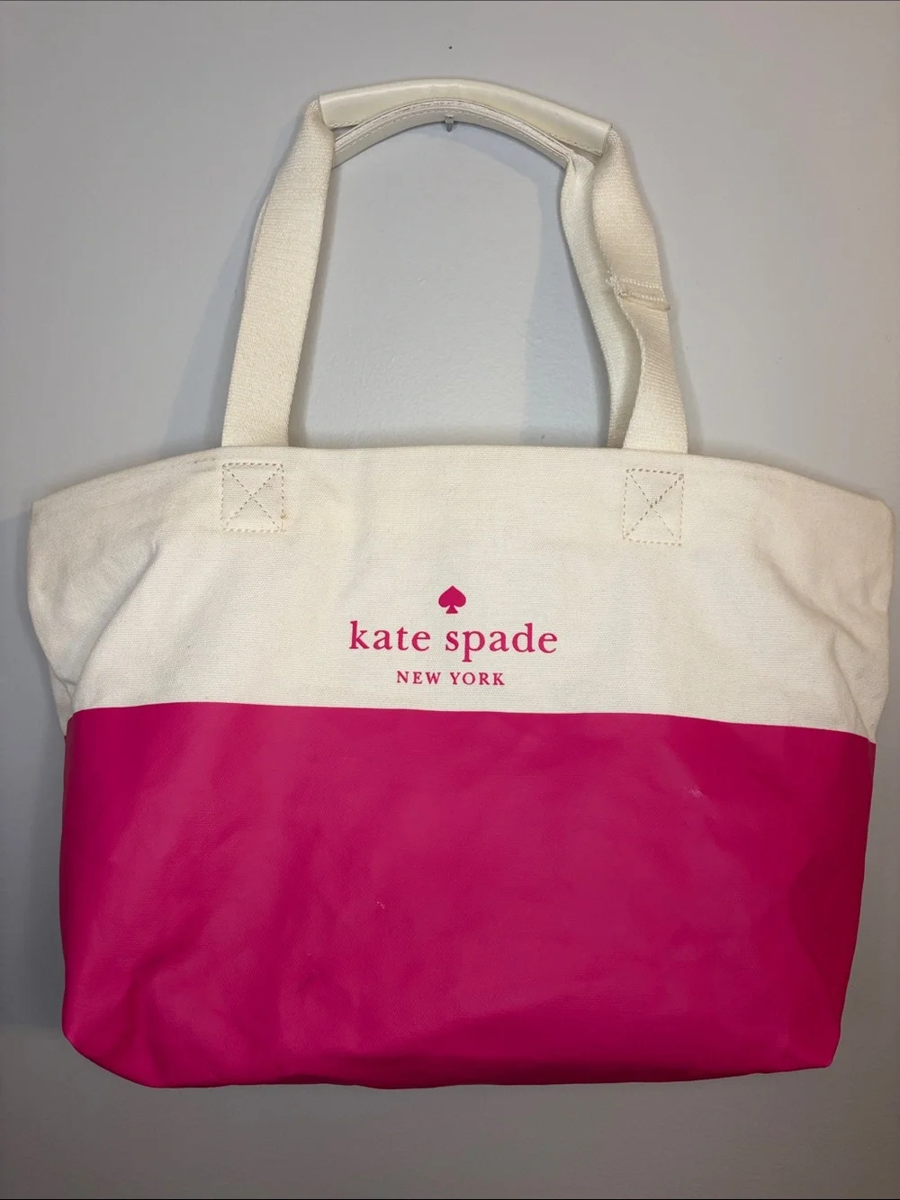 kate spade Two-Tone Canvas Tote in White and Hot Pink SMALL